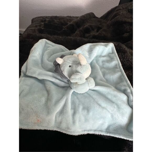 Carters Dinosaur Lovey Security Blanket Blue Stripes Dino Plush Triceratops Toy - Picture 1 of 3